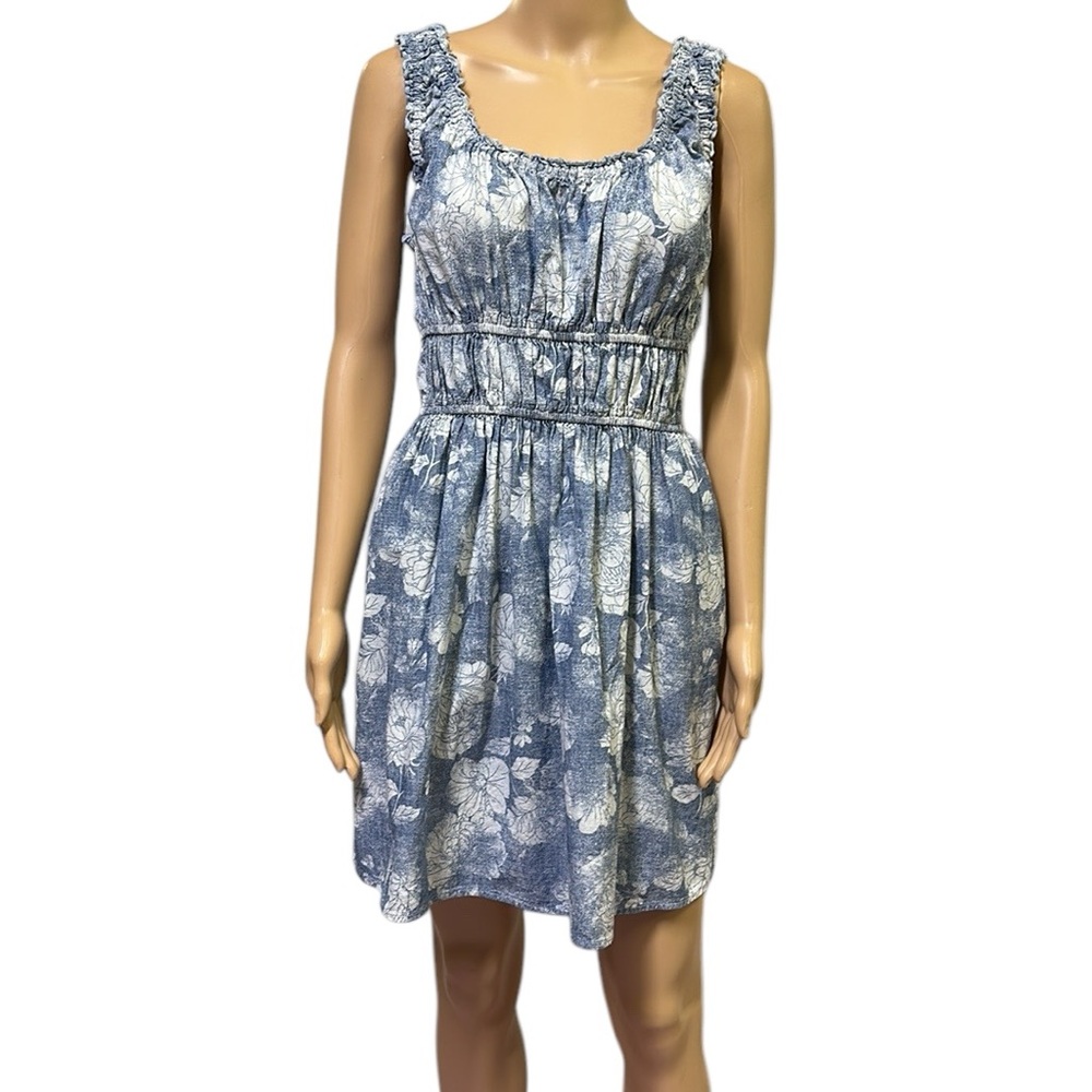 American Eagle Cotton Chambray Floral Sleeveless Mini Dress with Pockets Small